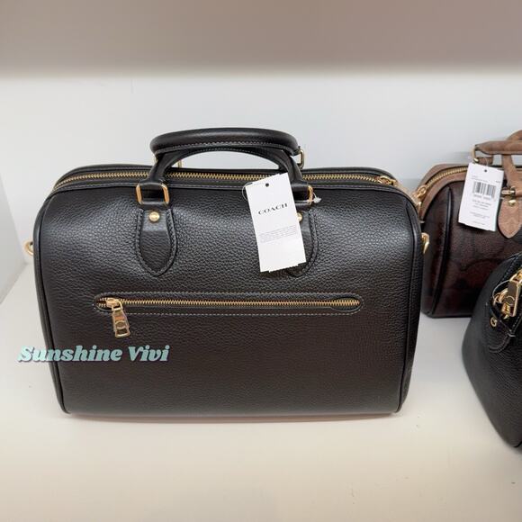 NWT Coach Rowan Large Satchel Bag Leather CV960 Gold/Black - Picture 3 of 11